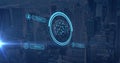 Overlaying cityscape, digital network interface illustrating artificial intelligence technology Royalty Free Stock Photo