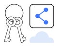 Linked keys with cloud and sharing symbol representing security, access, and connectivity Royalty Free Stock Photo