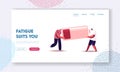 Overload and Poor Life Energy Landing Page Template. Fatigued Businessmen Characters Carry Huge Battery