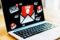 Overloaded email inbox with spam alerts on a laptop screen. 3D Rendering