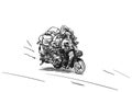 Overloaded motorbike Hand drawn sketch Royalty Free Stock Photo