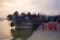 The overloaded river ferry in evening twilight on the Thu Bon river, Hoian