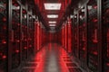 Overloaded Server Room With Clean Layout Illuminated by Blinking Red Lights During a Late-Night Operation Royalty Free Stock Photo