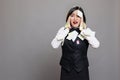 Overloaded stressed waitress portrait Royalty Free Stock Photo