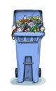 Overloaded trash bin, full color sketch hand drawn