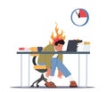 Overloaded Worker Deadline Stress Concept. Burned Down Businessman in Depression Sitting at Office Desk with Papers Heap