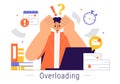 Overloading Vector Illustration of a Busy Employee Multitasking to Complete Numerous Documents and Digital Tasks in a Flat Style