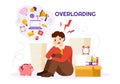 Overloading Vector Illustration with Busy work and Multitasking Employee to Finish Many Documents or Digital Information
