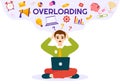 Overloading Vector Illustration with Busy work and Multitasking Employee to Finish Many Documents or Digital Information