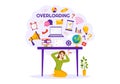 Overloading Vector Illustration with Busy work and Multitasking Employee to Finish Many Documents or Digital Information