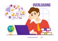 Overloading Vector Illustration with Busy work and Multitasking Employee to Finish Many Documents or Digital Information