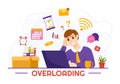 Overloading Vector Illustration with Busy work and Multitasking Employee to Finish Many Documents or Digital Information
