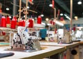 Overlock machine on sewing factory, nobody Royalty Free Stock Photo