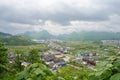 Overlook to suburb of Qingyan town in cloudy spring afternoon