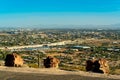 Overlook of Tuscon city with boulders on tip of steep moutain for pedestrians or travelers to look over