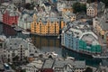 Overlooking the colorful houses of city Alesund in Norway Royalty Free Stock Photo