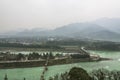 Overlooking Dujiang dam scenic area from Qinyan storied building Royalty Free Stock Photo