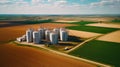 Overlooking Grain Silos in the Countryside.