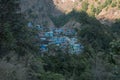 Overlooking Jagat, colorful mountain village in Nepal Royalty Free Stock Photo