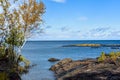 Overlooking Lake Superior from Rescue Isle, Marquette Michigan from volcanic rocks Royalty Free Stock Photo