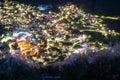 Overlooking the lively and colorful valley villages at night. Jiufen, Taiwan.