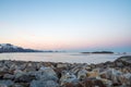 Overlooking the ocean outside HamnÃÂ¸y in Lofoten, Norway during blue hour.