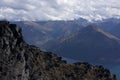 Overlooking a rock at the top of the Remarkables near Queenstown, New Zealand