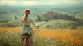 Tuscan Dreams: Woman Overlooking Fields on a Vintage Bike