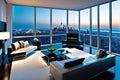 Overlooking a Sprawling Metropolis, a High-Rise Apartment with Floor-to-Ceiling Windows Captures the Urban Majesty