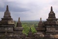 Overlooking surroundings at Borobudur temple at sunrise in Java Indonesia Royalty Free Stock Photo