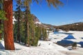 Overlooking the thawing spring Mammoth Lakes from a vantage point above.