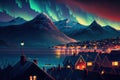 Overlooking Tromso, Norway, are the northern lights, or Aurora borealis Royalty Free Stock Photo