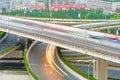 overlooking the vehicle motion blur on shanghai elevated road junction and interchange overpass