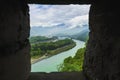 Overlooking water conservancy of dujiangyan through battlement