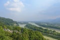 Overlooking water conservancy system at dujiangyan and Chinese temple