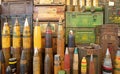 Collection of old artillery shells from different periods of time