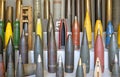 Collection of old artillery shells from different periods of time