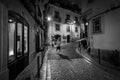 Overnight in Lisbon. Walks in the old town. Portugal. Black and white