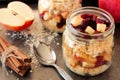 Overnight oats with apples and cranberries in a mason jar Royalty Free Stock Photo