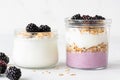 Overnight oats or healthy breakfast parfait with yogurt and berries Royalty Free Stock Photo