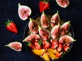 Overnight oats with strawberry,mango and figs Royalty Free Stock Photo