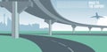 Overpass or bridge, in a city road to airport cityscape suburban or urban cool banner or poster illustration