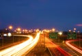 Overpass, light trails, cloudy evening Royalty Free Stock Photo