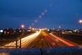 Overpass, light trails, cloudy evening Royalty Free Stock Photo