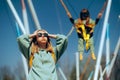 Overprotective Mother Feeling Stressed about Trampoline Safety Royalty Free Stock Photo