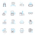 Overseas business linear icons set. International, Expansion, Export, Import, Logistics, Trade, Globalization line