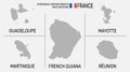 Overseas department and regions of France. France flag - Vector