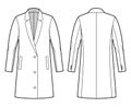 Oversized Blazer jacket suit technical fashion illustration with single breasted, long sleeves, notched lapel collar