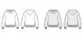 Oversized cotton-fleece hoodie technical fashion illustration with relaxed fit, long sleeves. Flat outwear jumper