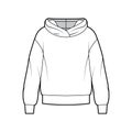 Oversized cotton-fleece hoodie technical fashion illustration with relaxed fit, long sleeves. Flat outwear jumper